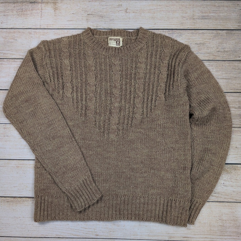 Montgomery Ward Vintage 70s Womens‎ L Sweater |Brown Acrylic Cable Knit  cottage